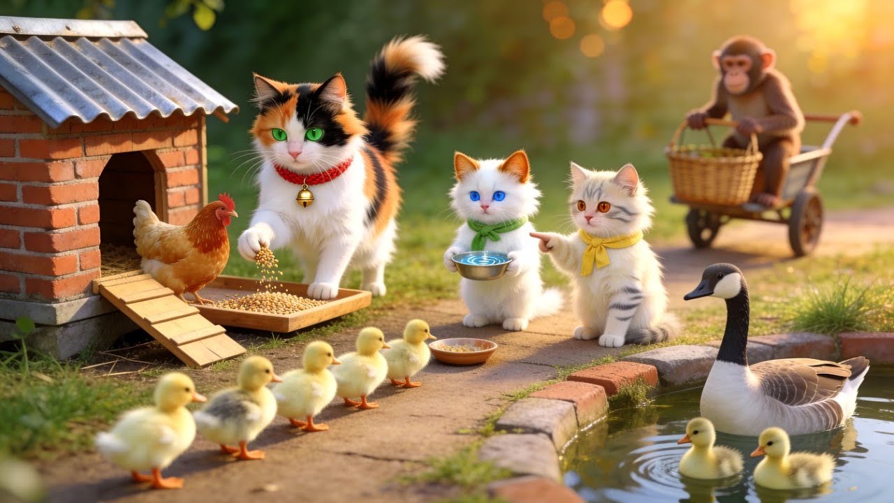 Mama Cat Trims Fur on the Farm and Makes Tiger Hat For Kittens At Home🐾🎩🐯