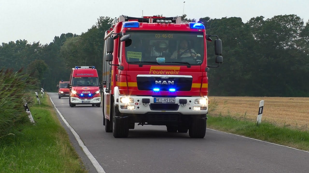 [FEU 3 Gro&szlig;brand bei Spedition !] Einsatzfahrten Feuerwehr & THW Dithmarschen