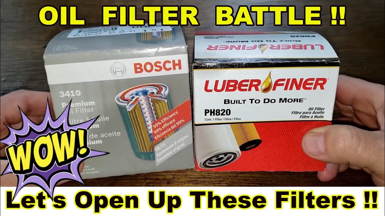 Bosch Premium Oil Filter 3410 vs. Luber Finer Oil Filter PH820 Oil Filter Cut Open Comparison