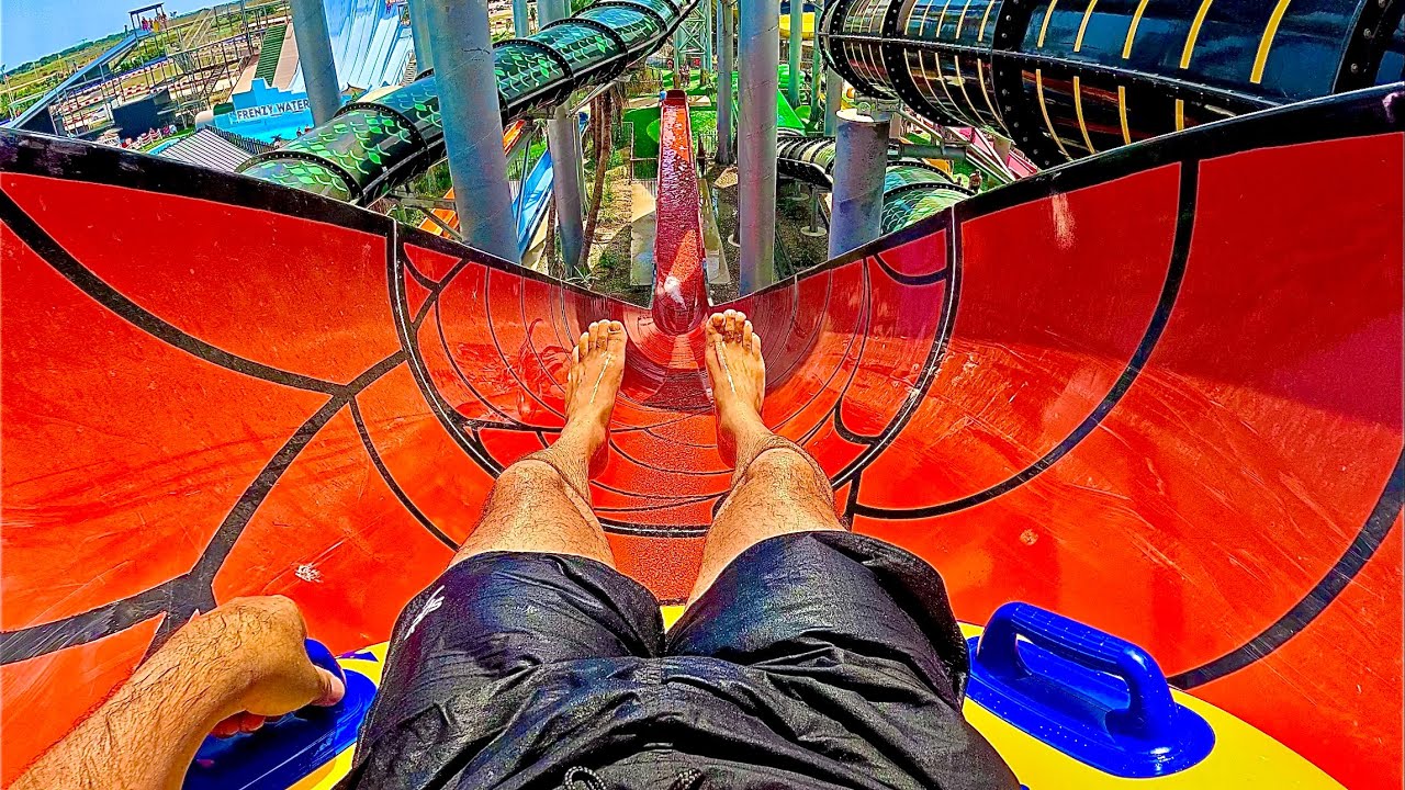 Trying the Spider Water Slide at Frenzy Waterpark - Crazy Ending !
