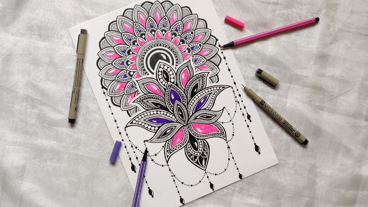 How to draw Mandala for Beginners || Easy mandala drawing || Lotus mandala art || Lotus drawing