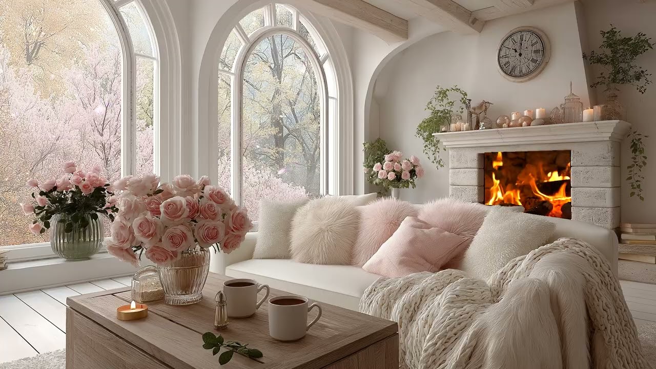🎹🌸 Soft Cherry Blossom Piano | Cozy White Lounge Spring Ambience – 3 Hours for Sleep Focus Relax
