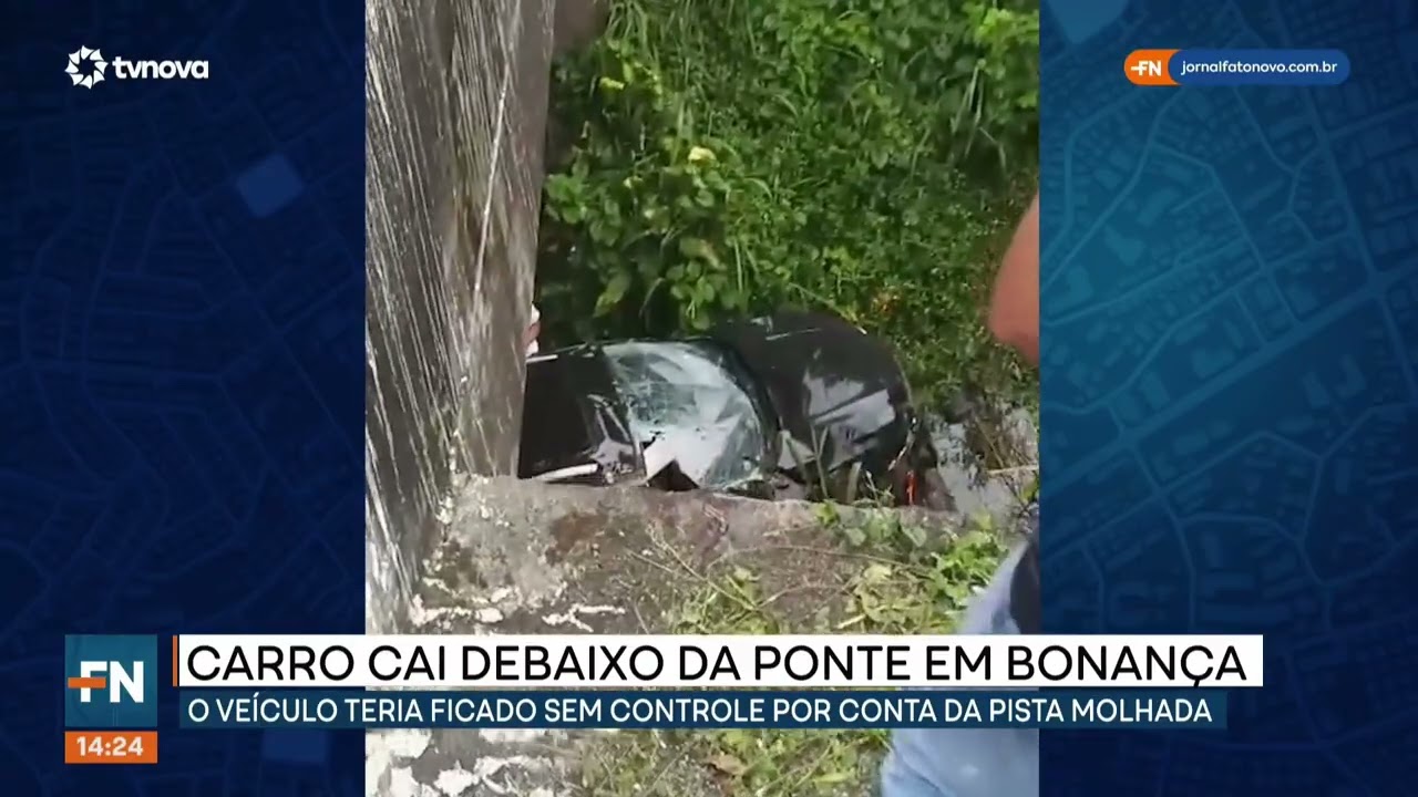 Carro cai debaixo de ponte em Bonança após perder controle na pista molhada  | #FatoNovo