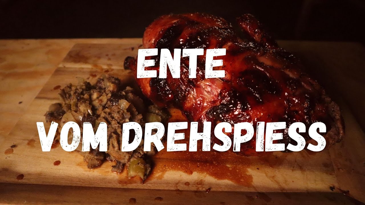 Festtags- Ente vom Drehspieß | Apfel-Maronen Füllung und Honig-Glasur