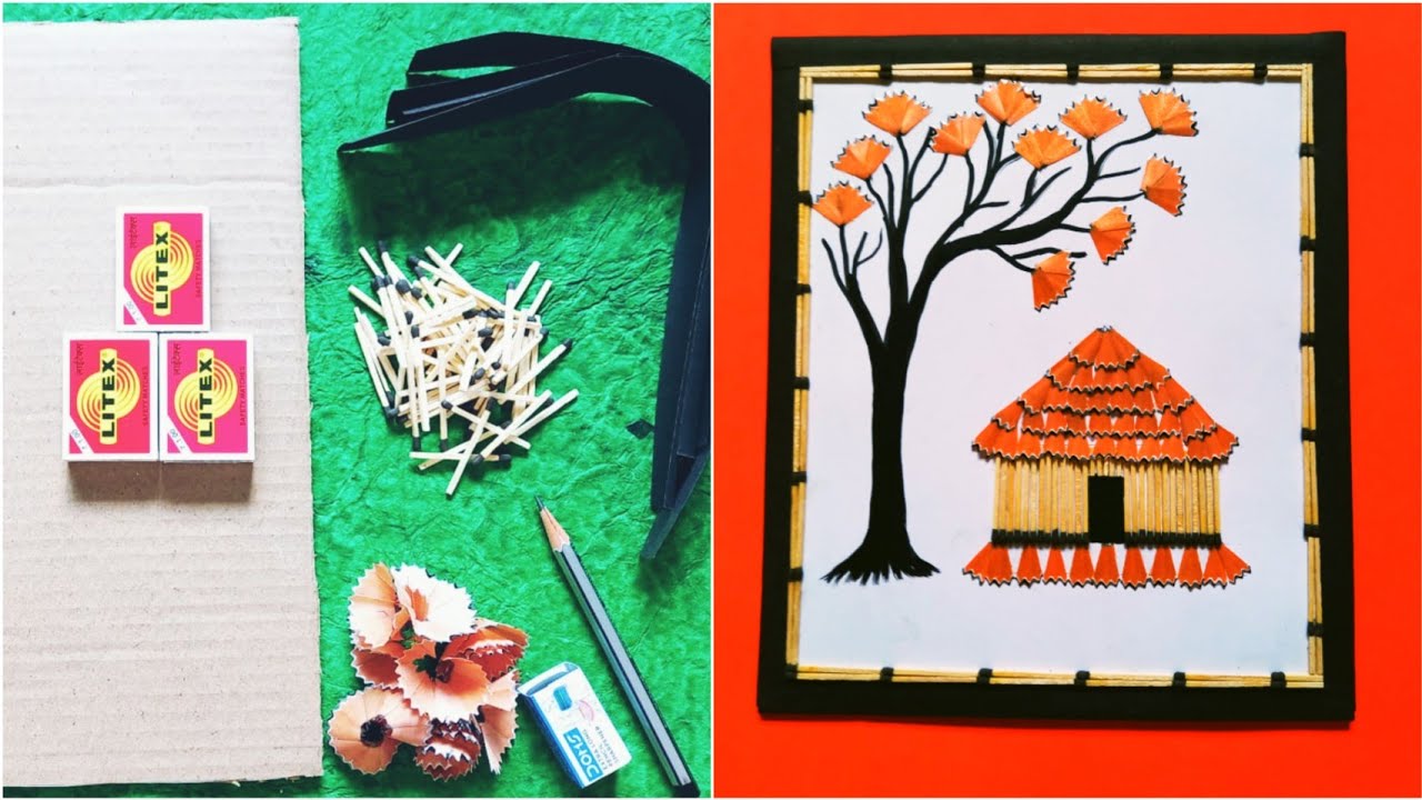 Best use of pencil shaving/matchstick craft/waste material craft/wall hanging craft/art and craft