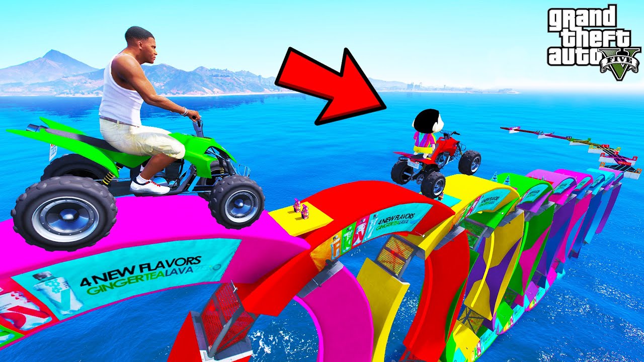 FRANKLIN TRIED ATV BIKE DOWNWARD CIRCLE LOOP PARKOUR RAMP CHALLENGE GTA 5 | SHINCHAN and CHOP