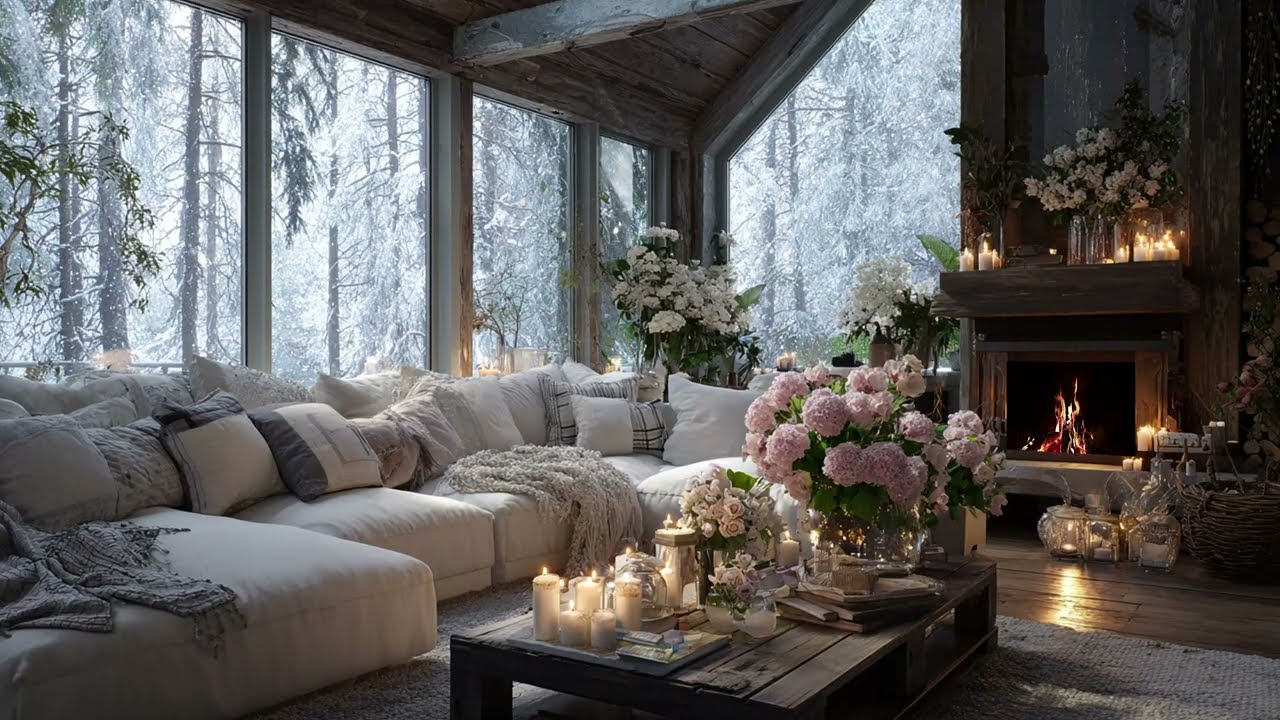Winter Healing Piano: Snowy Cabin Ambience and Warm Fireplace for Stress Reduction