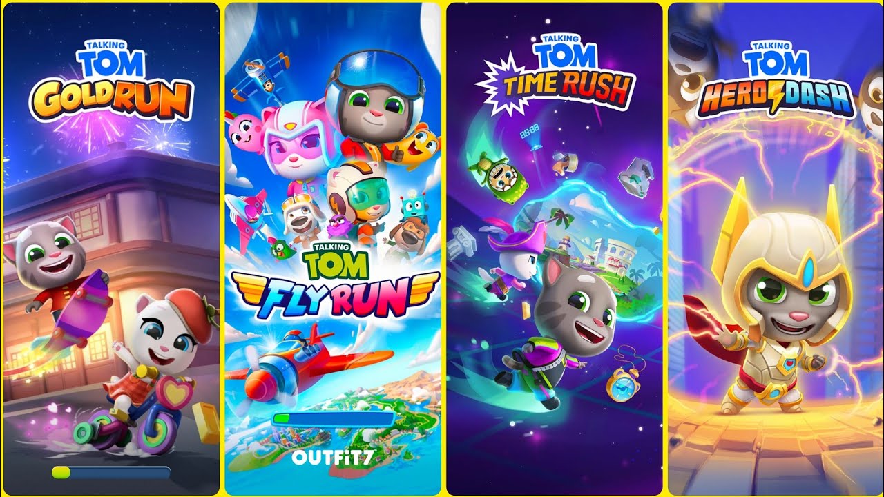 Talking Tom Gold Run Vs Talking Tom Fly Run Vs Talking Tom Time Rush Vs Tom Hero Dash Gameplay
