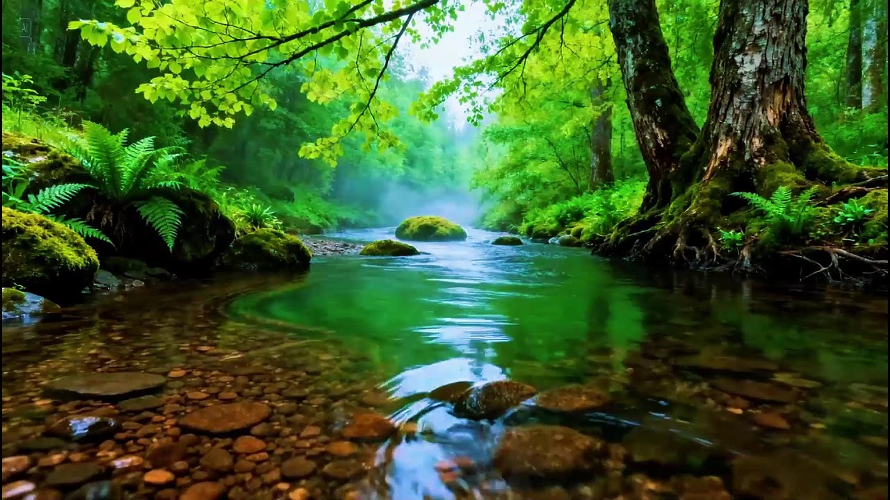 Calming Forest Ambience Sounds | River Flowing in Hidden Forest | Soothing Birds Chirping Ambience