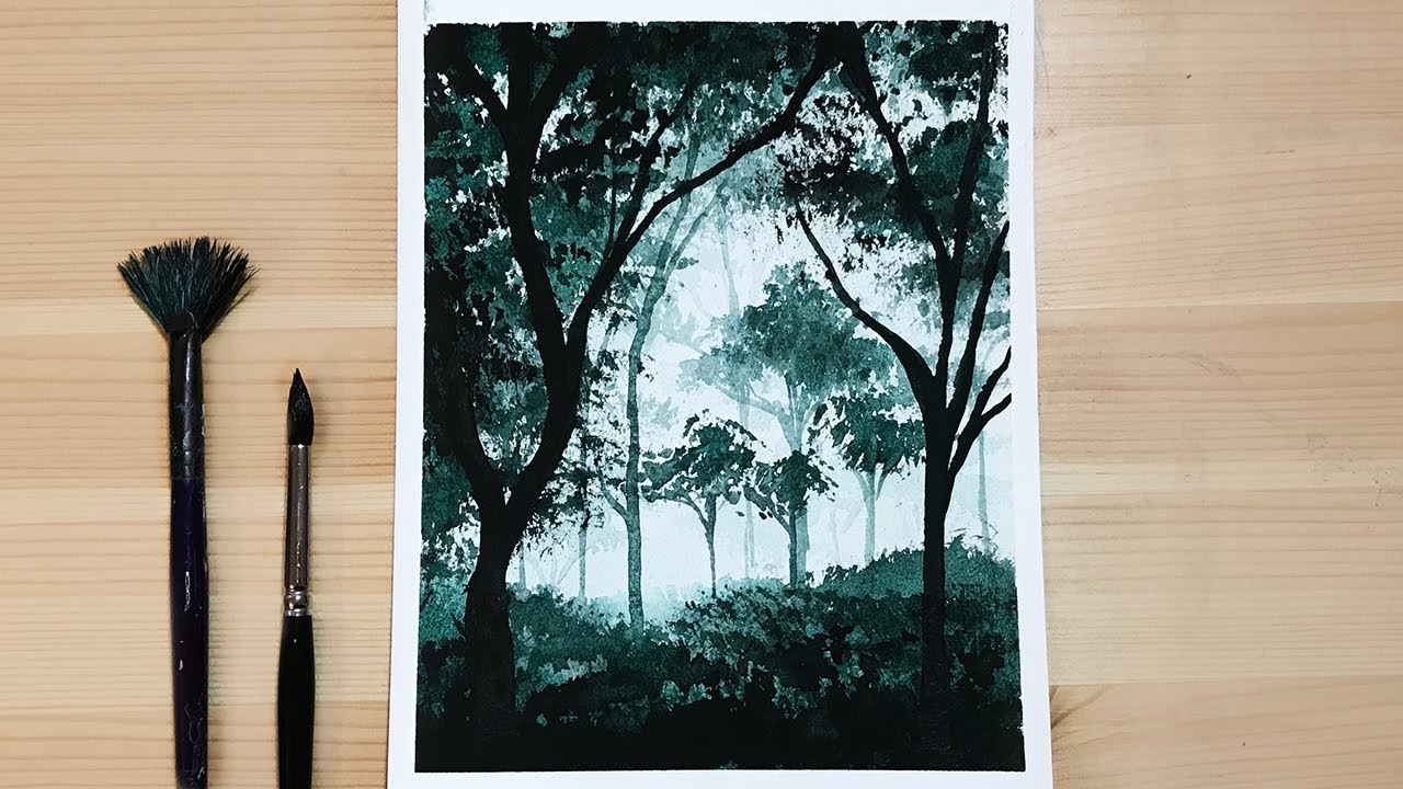 Forest Watercolor Painting for Beginners Step by Step | Easy Watercolor Paintings Techniques