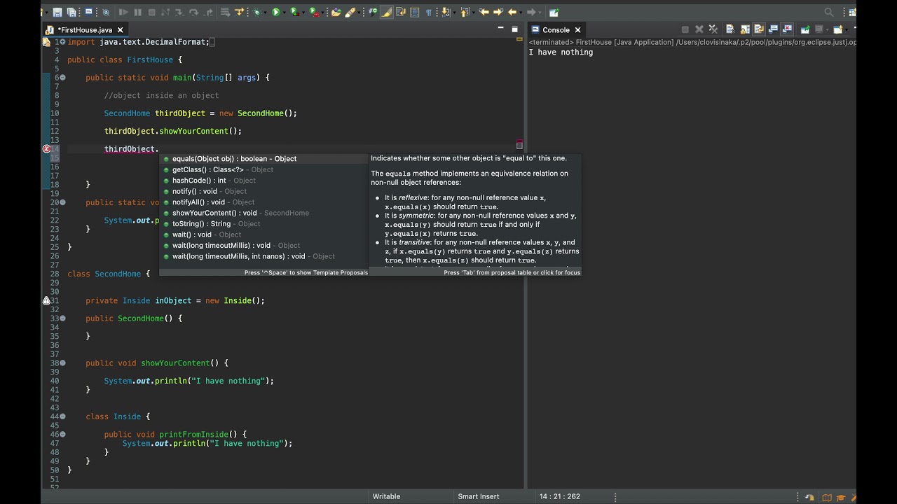 Java: lesson 20 object inside an object