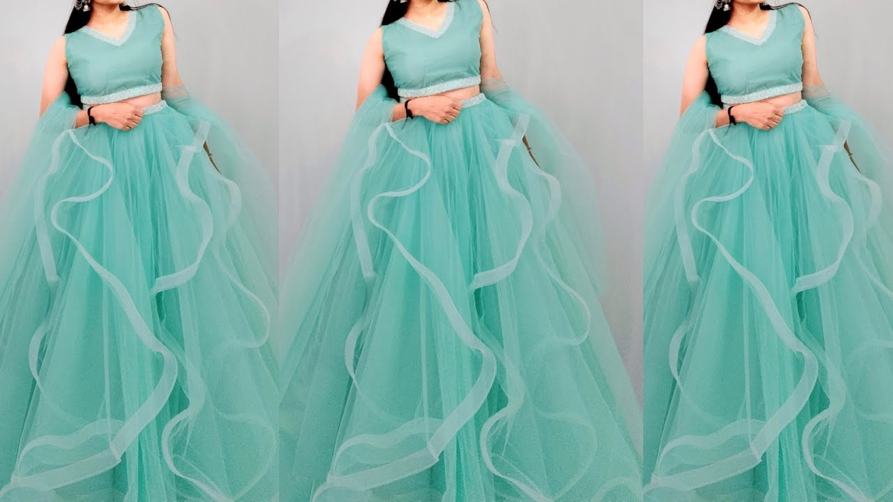 Designer lehenga cutting and stitching/ designer layered lehenga making/ruffle lehenga