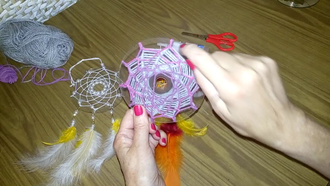 🕸️ Atrapasueños Reversible 👍 Doble Faz Tejido en CD 📀 Reciclando CDs 📀 Dream catcher @LUZiARTE
