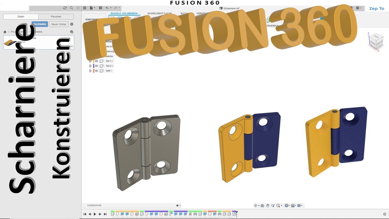 Fusion 360 TUTORIAL Scharniere - Gelenke - Animation -  Bohrung - Komponenten - Zep To