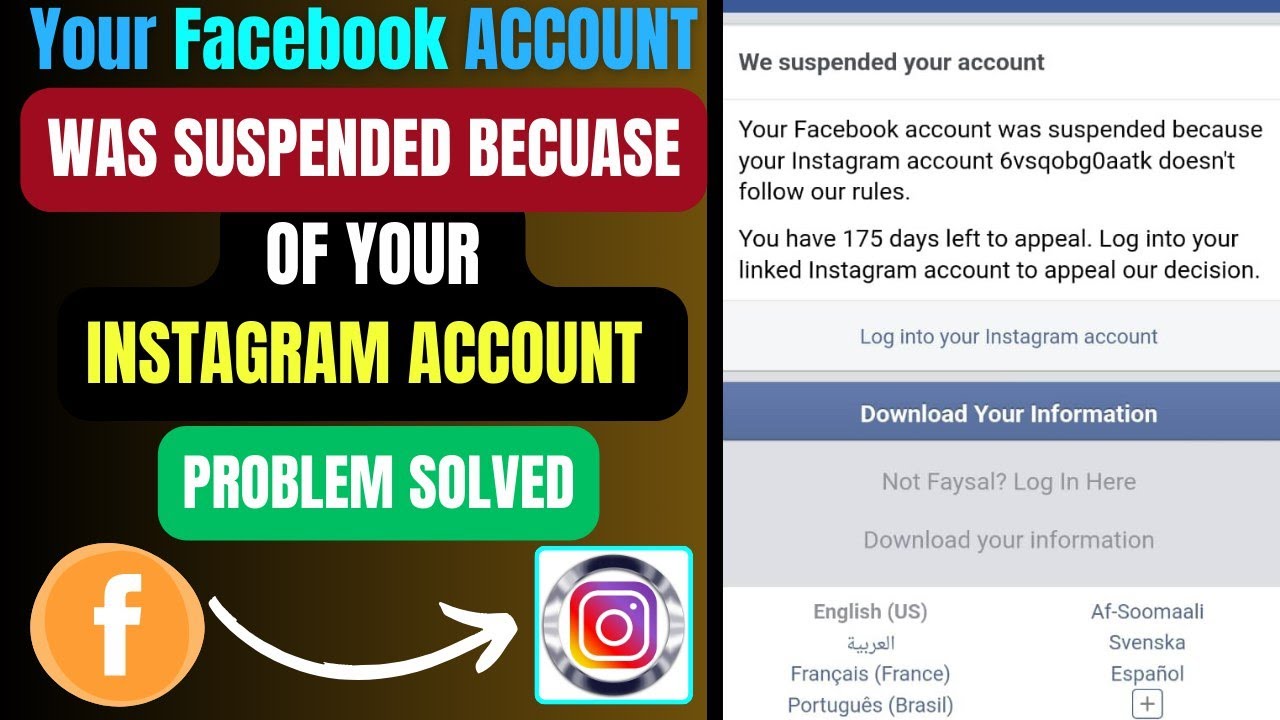 Ваш аккаунт Facebook был заблокирован, так как ваш аккаунт Instagram не соответствует нашим прави...