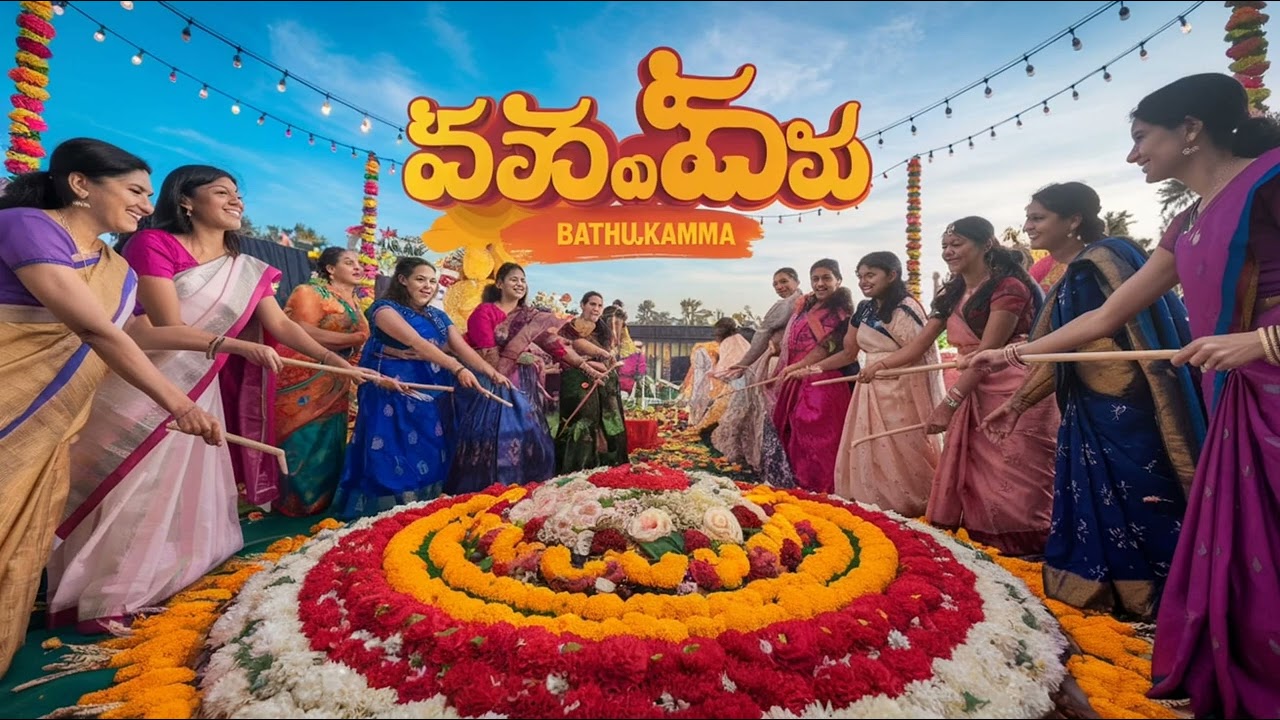 బతుకమ్మ డాండియా పాట | Bathukamma Festival Song 2024 | Colorful Telugu Festival Dance & Songs