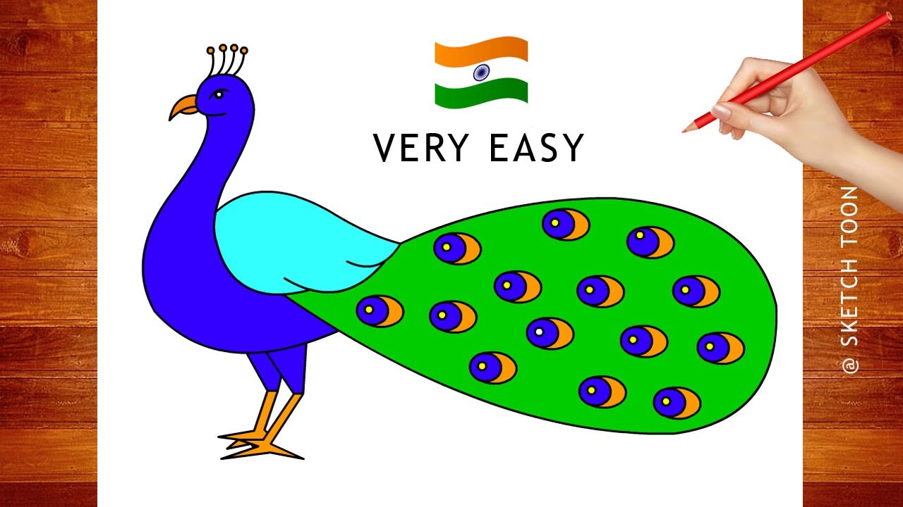 Easy Peacock drawing - National bird of India drawing easy - Simple peacock drawing outline easy