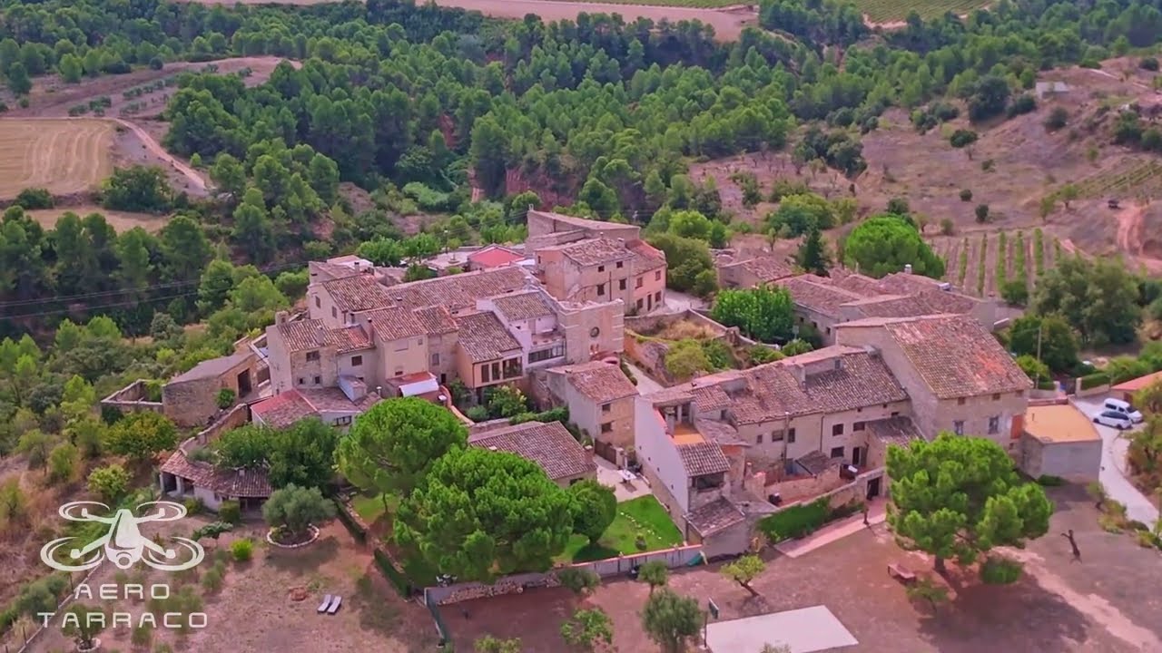 Vilage of Ollers & old roman bridge - Drone view - Tarragona