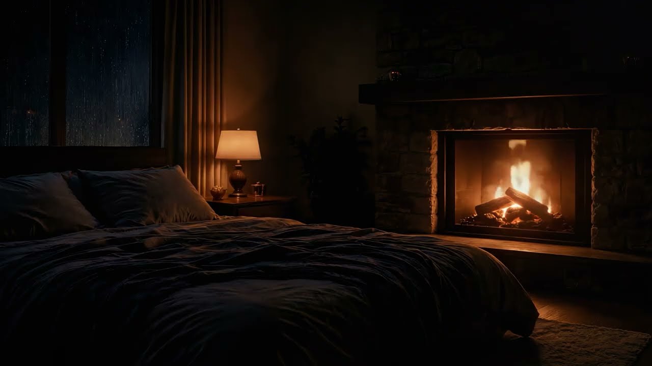 🔥 Dark Fireplace Bedroom — Quiet Night Sleep (No Music)