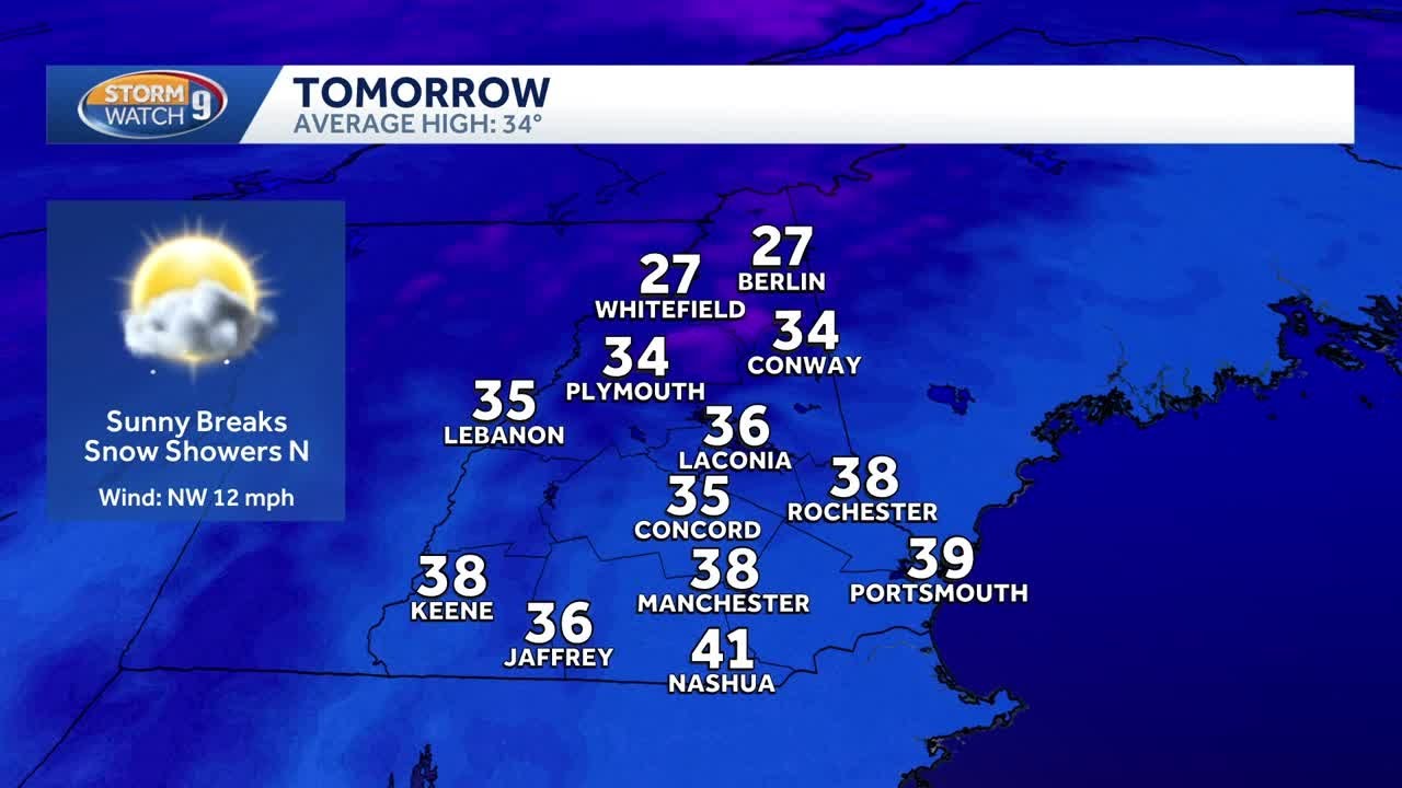 Slippery travel possible across New Hampshire Wednesday morning as snow tapers off