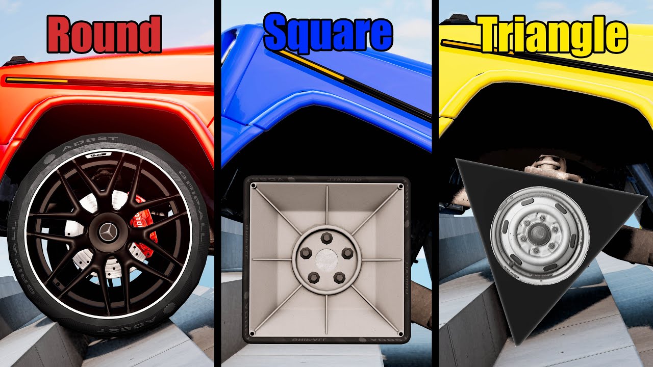 Round Wheel vs Square Wheel vs Triangle Wheel #2 - Beamng drivе