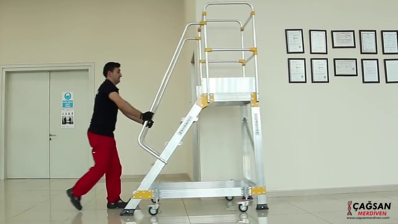 Schody magazynowe drabina magazynowa BRIKS by Cagsan model EP ( Certyfikat TÜV ) - jak to działa ?