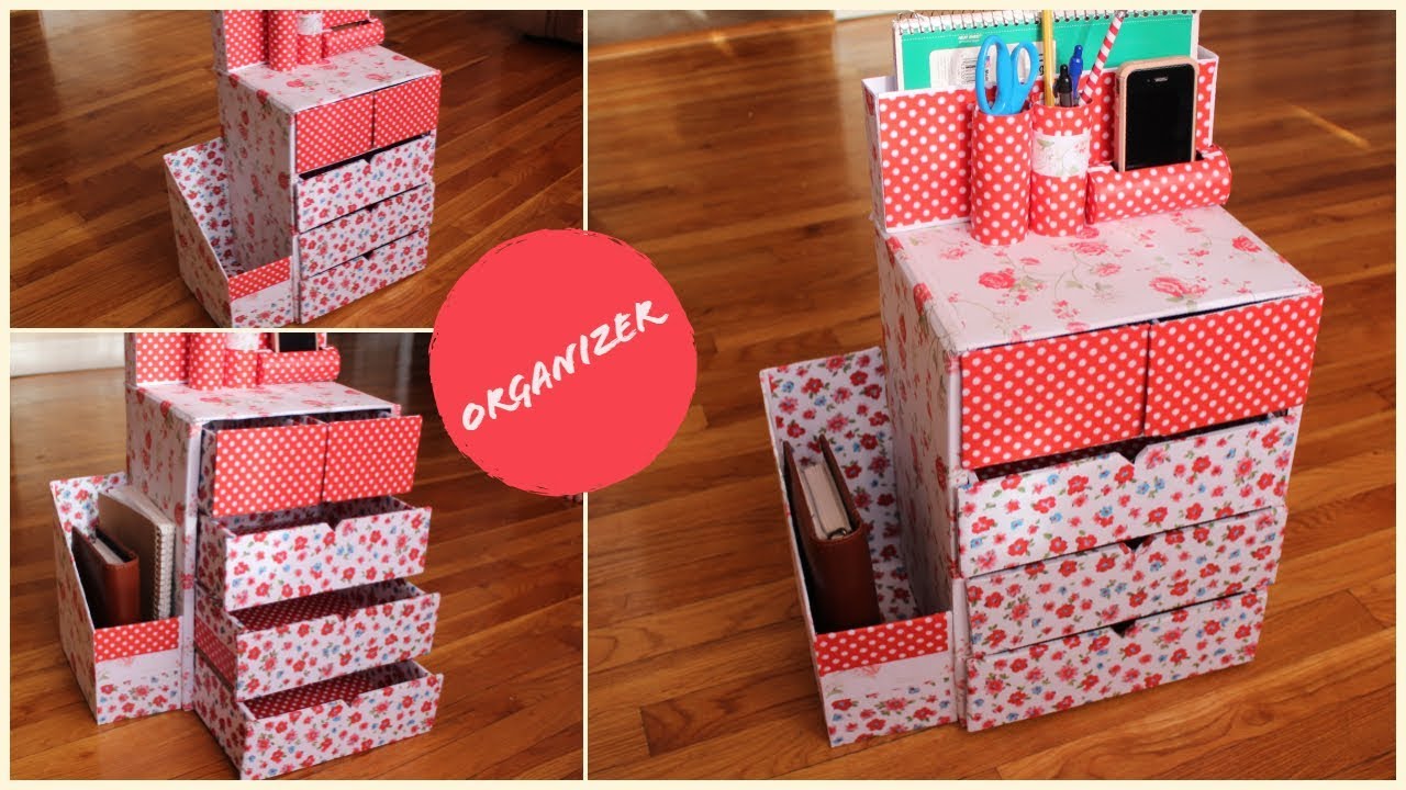 DIY Organizer | Drawers & Mobile Holder from Cardboard || Craft-O-Berry
