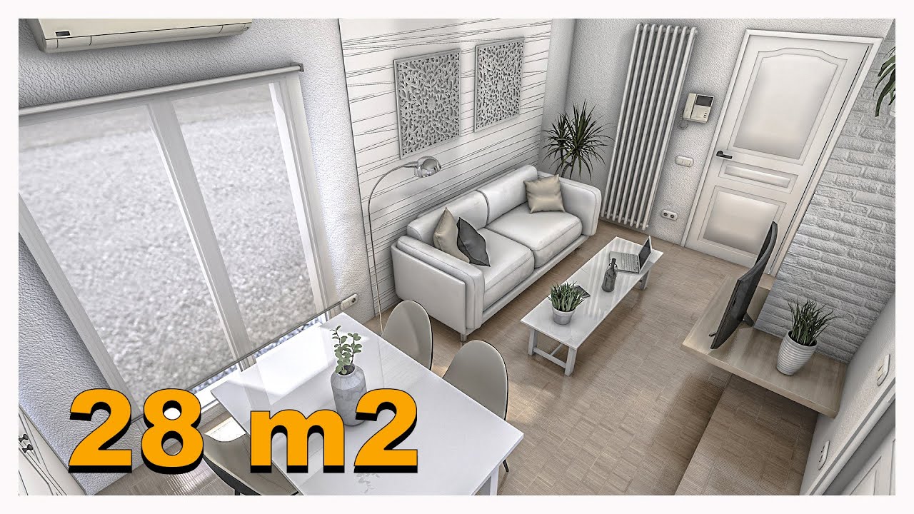 ANIMAZIONE 3D REALIZZATA CON BLOP HOME Vivere in 28 m2 : monolocale bianco e luminoso