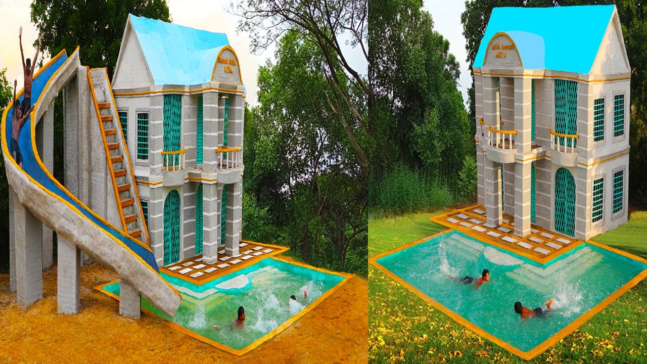 Unbelievable Building The Most Creative Contemporary Mud Villa & Modern Water Slide To Swimming Pool