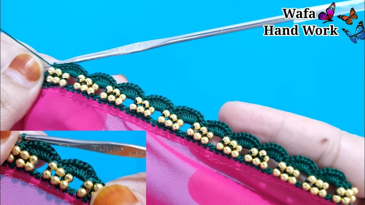 New Qureshia Design 😍 Beautiful Crochet Beads Work | Dupatta, Neck, Sleeves, کروشیا ڈیزائن_ कुरेशीया