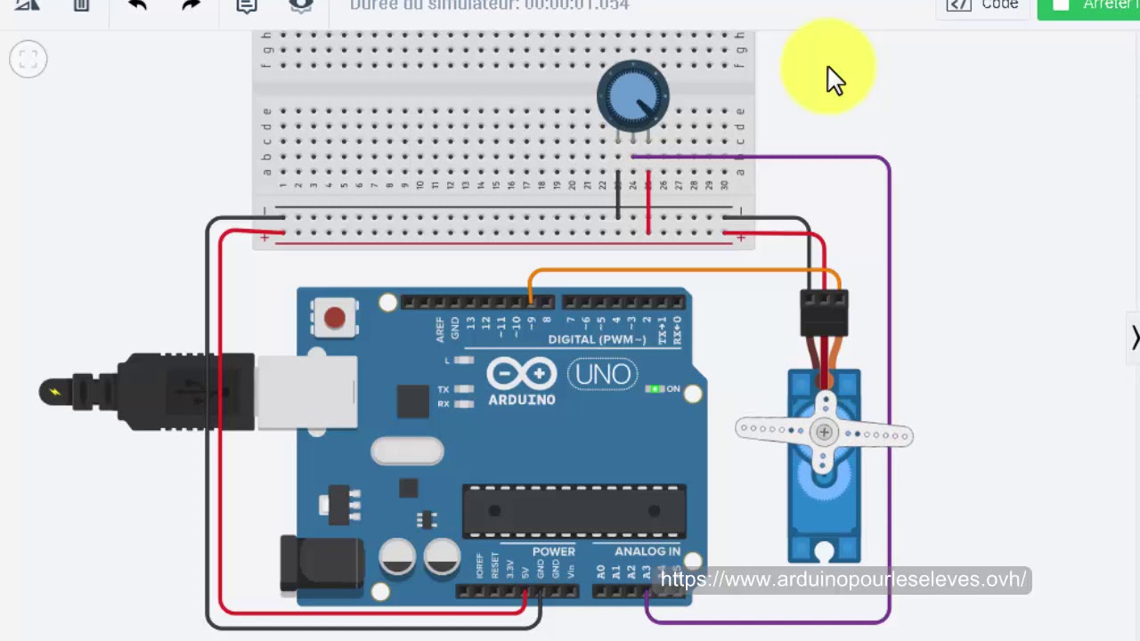 9-2: Arduino commander un servomoteur par potentiom&egrave;tre (tinkercad)