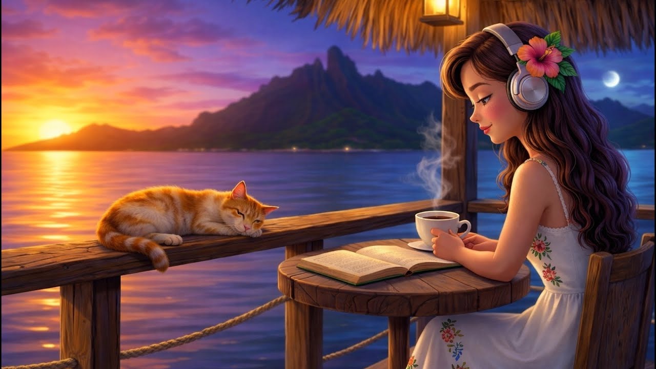 Bora Bora 🌅 Golden Hour to Night | Lofi Café Ambience