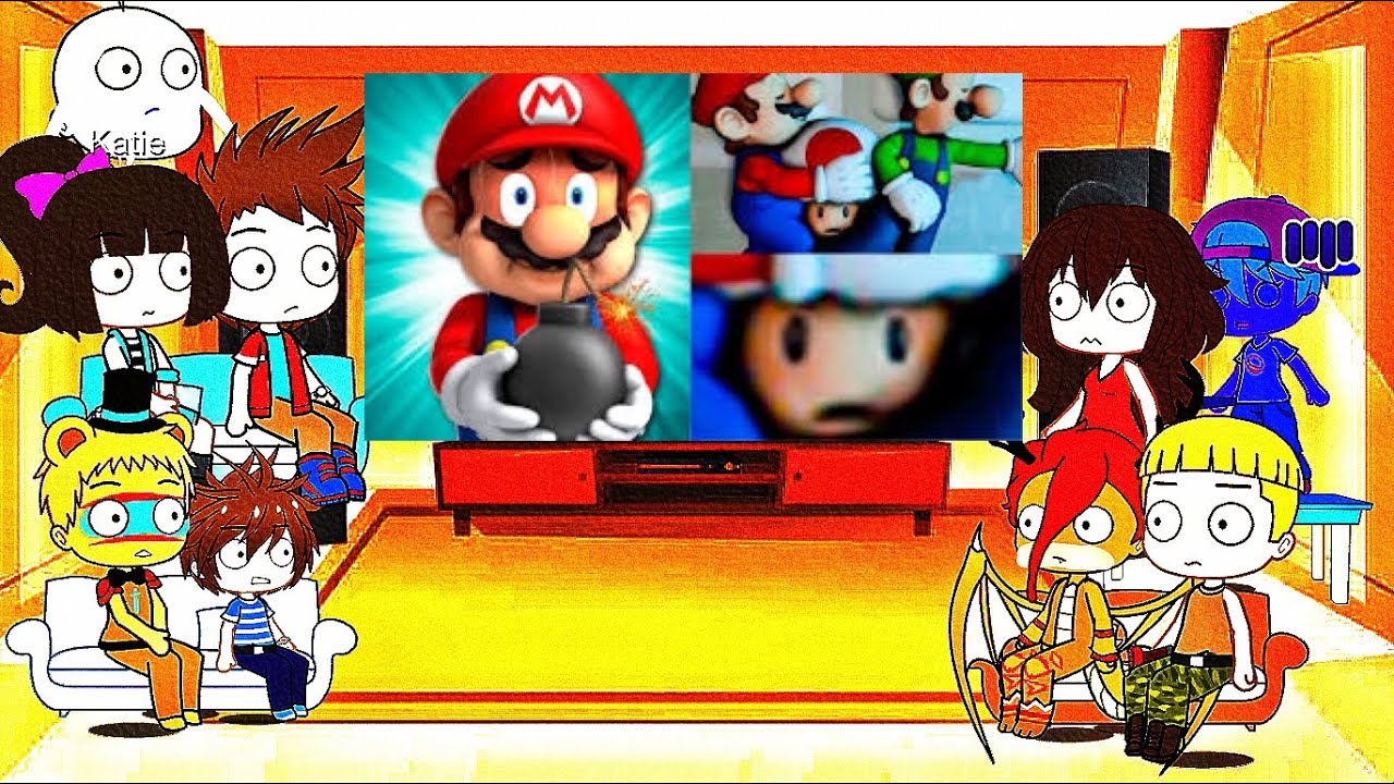 Fandoms react to SMG4 Mario Nintendo memes but if he laughs he dies (SMG4) | gacha club