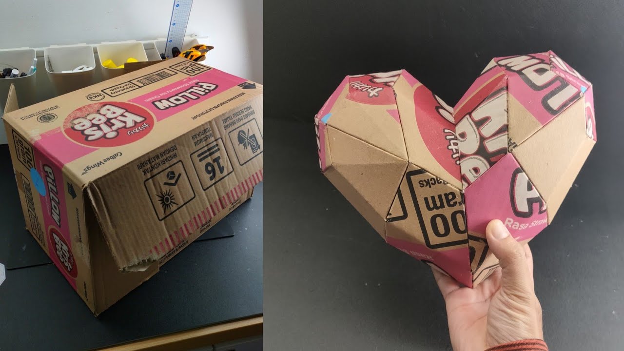 bentuk hati atau cinta tiga dimensi lucu Dari Kardus. DIY Kerajinan Tanpa Plastik!