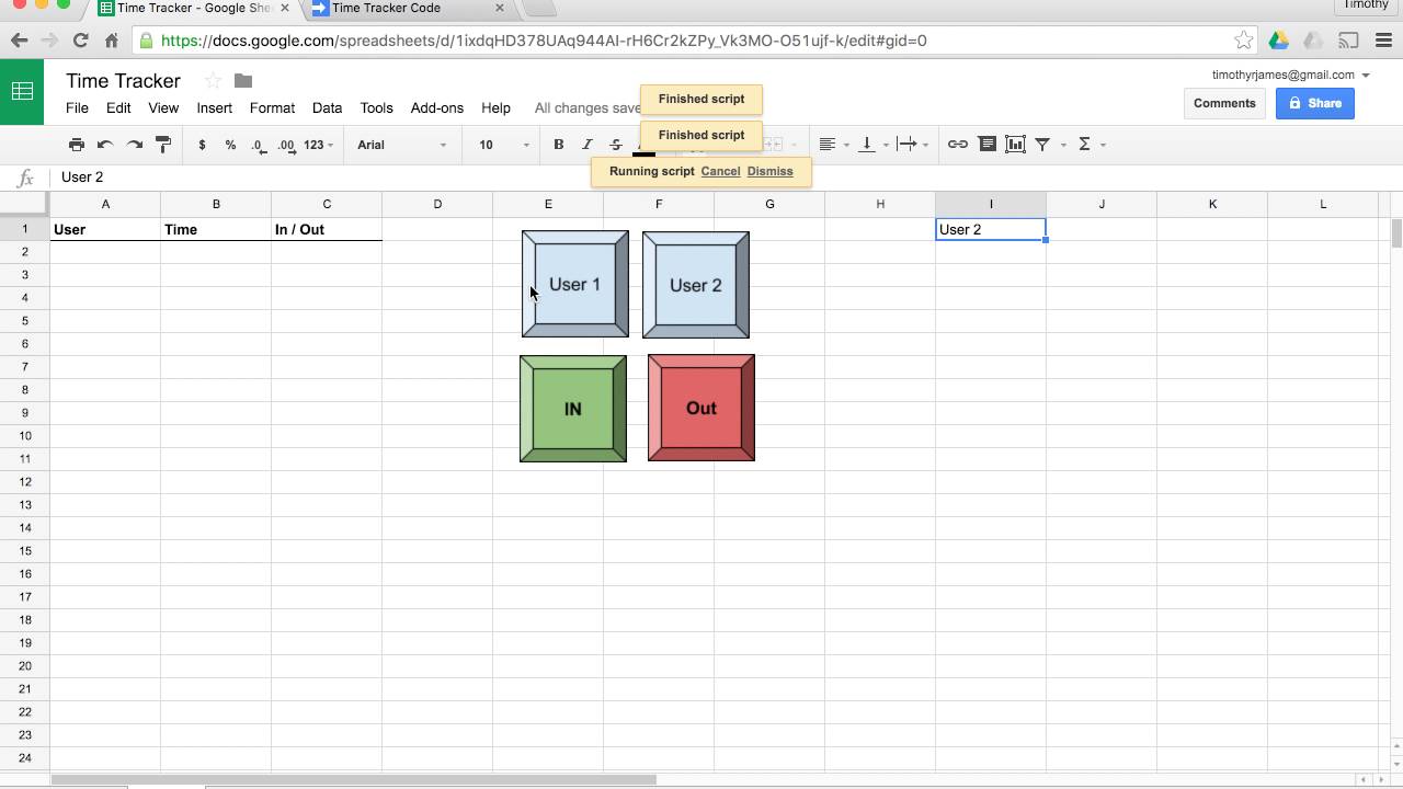 How can I create a time tracker or punch clock using Google Sheets?