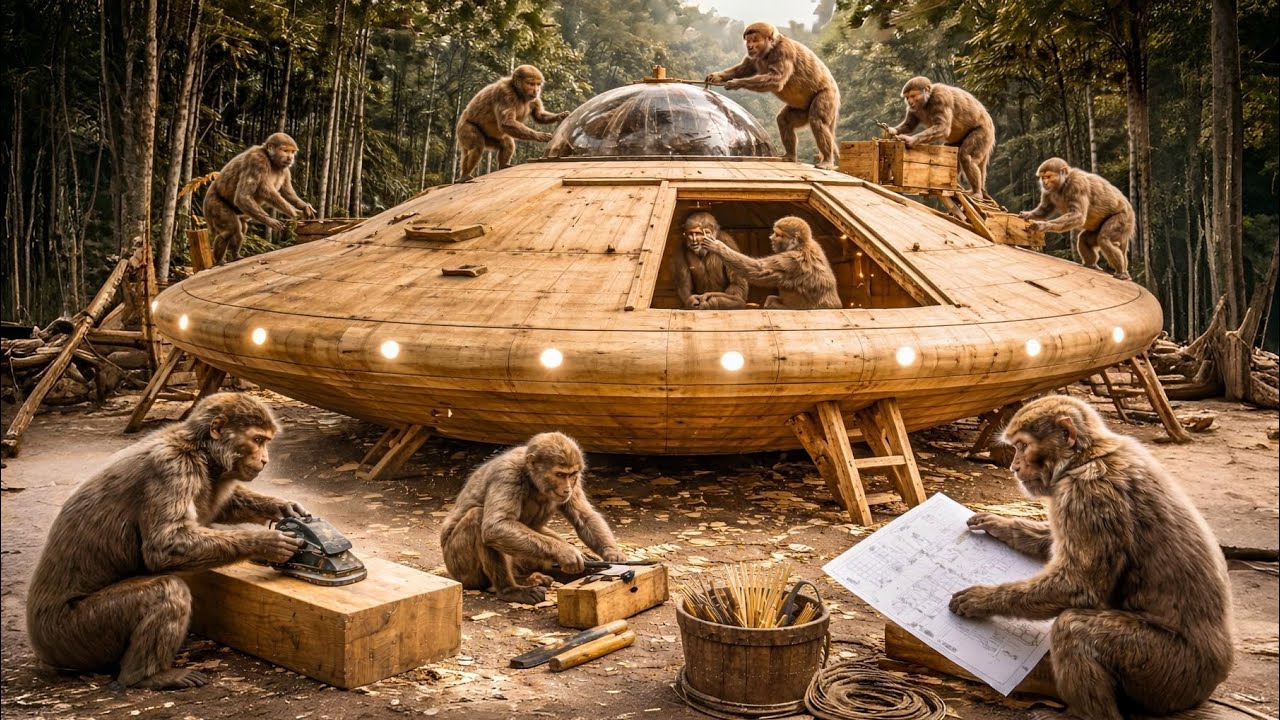 Highly Skilled Monkeys Making a Wooden UFO In The Jungle