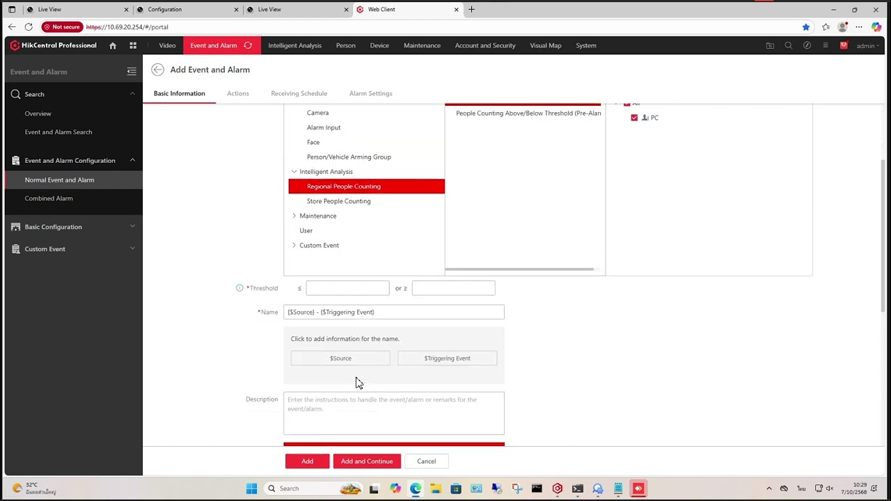 People Counting send to alarm with Hikcentral control client