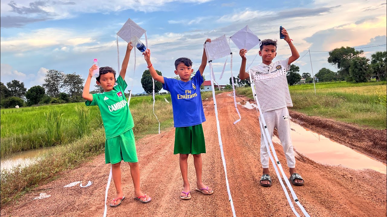 Fly kite at rural area with beautiful landscape of countryside- paper kite