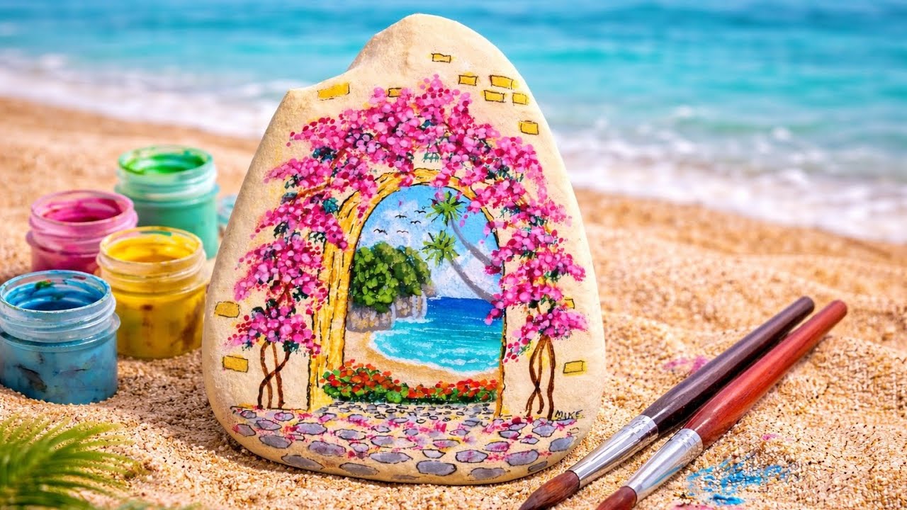 No Vas a Creer que Esto Está Pintado en una Piedra 😍🌺 (Tutorial Paso a Paso) 