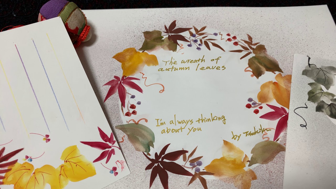 【一筆画】簡単に描ける落ち葉のリース autumn leaves ほのぼの一筆画 76