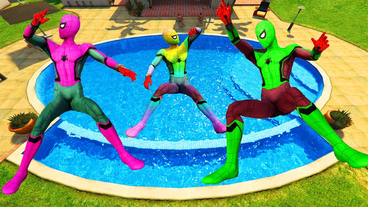 GTA 5 Rainbow Spiderman Falling Into Pool (Compilation)