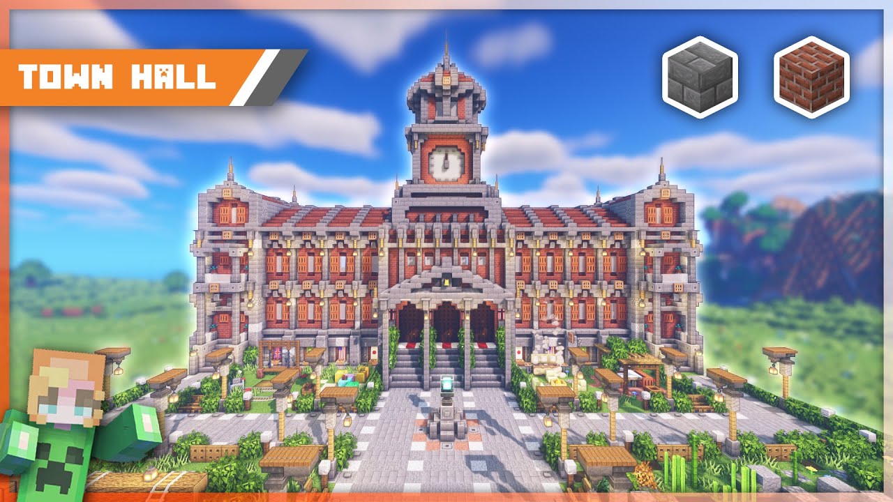 【Minecraft】How to build a Town Hall #16 | Brick survival Base