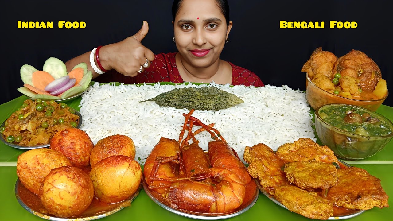 Eating Fish Curry, Fish Egg Curry, Prawn Curry, Egg Curry, Cabbage Curry, Boiled Bitter Gourd, Rice