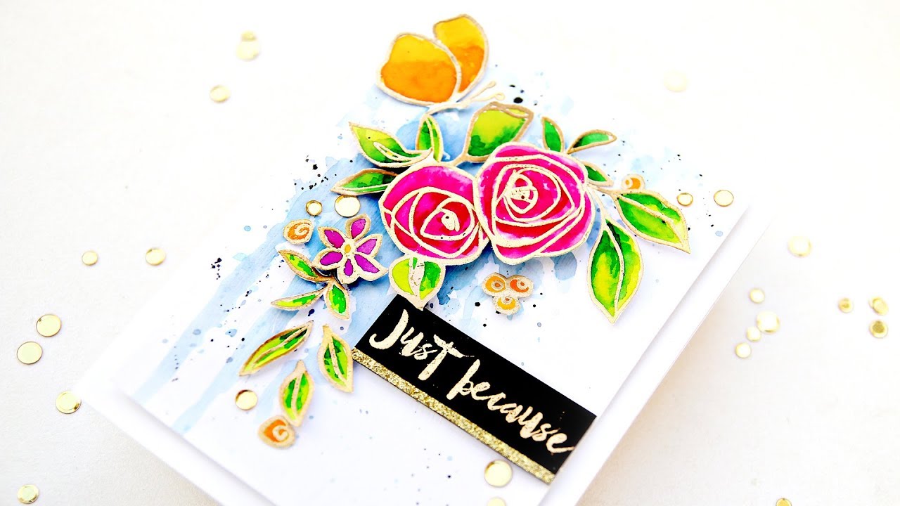Bamboo Rose Watercolor Card by Erum