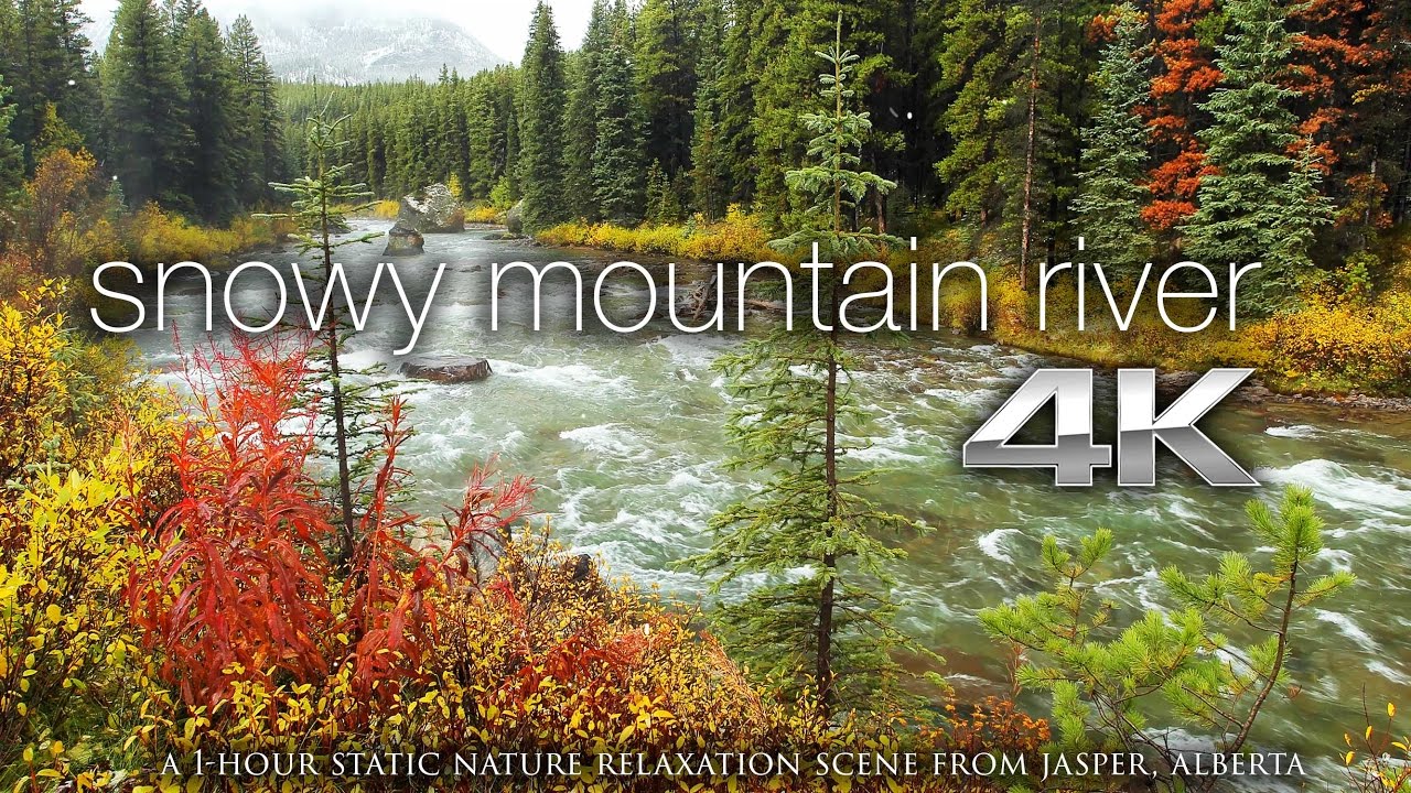 4K Screensaver: Snowy Fall River (NO MUSIC) Nature Relaxation Static Video 1HR