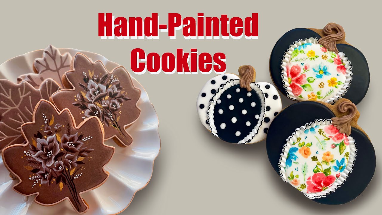 Hand-painted Autumn Cookies. Watercolor & One Stroke painting techniques.