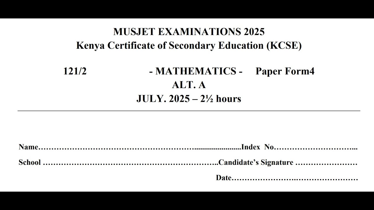 MATHEMATICS PAPER 2  MUSJET EXAMINATIONS  JULY 2025