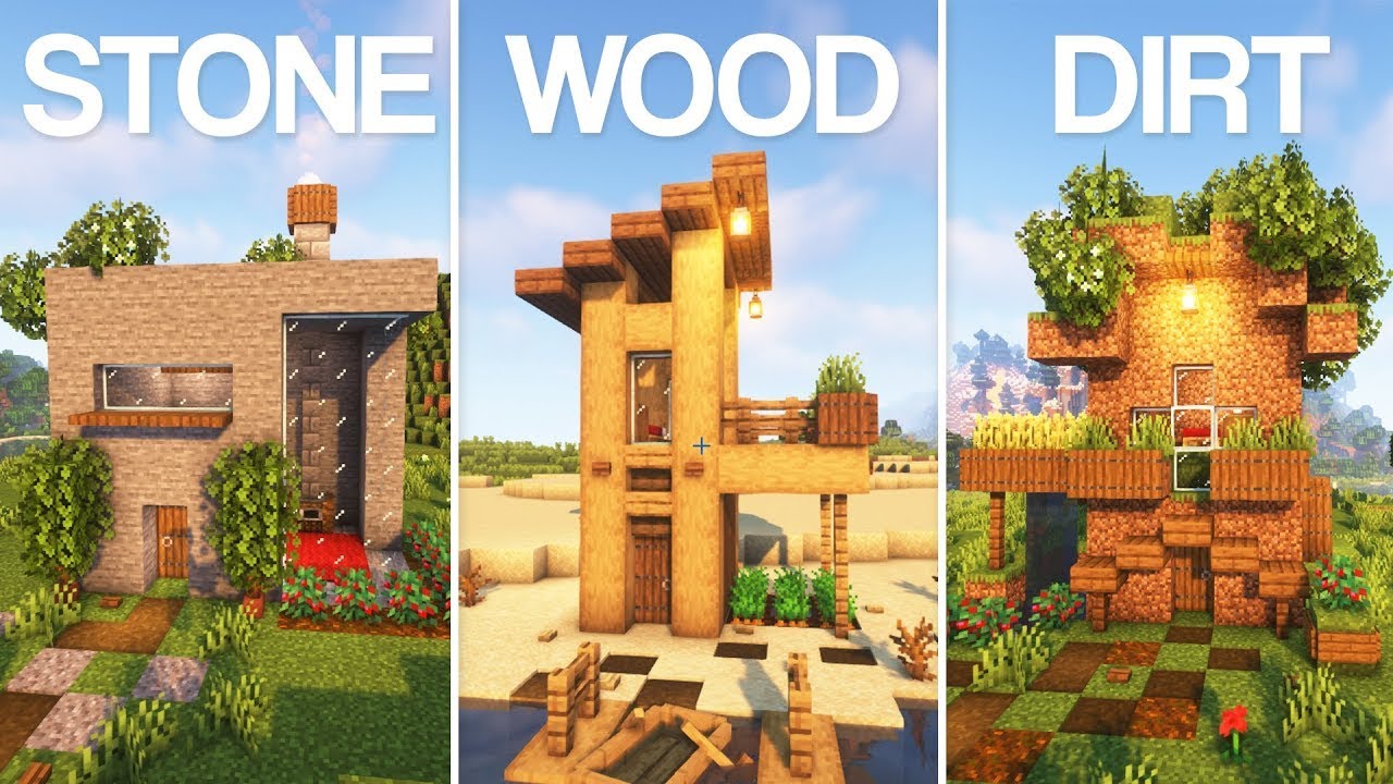 3 потрясающих стартовых дома в Minecraft: постройте их из разных материалов!