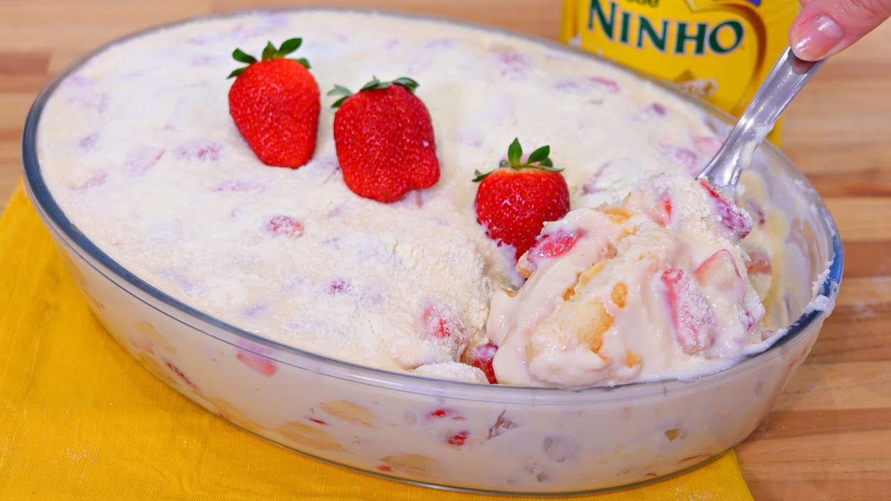 PAVÊ DE LEITE NINHO COM MORANGO SUPER CREMOSO E FÁCIL DE FAZER!