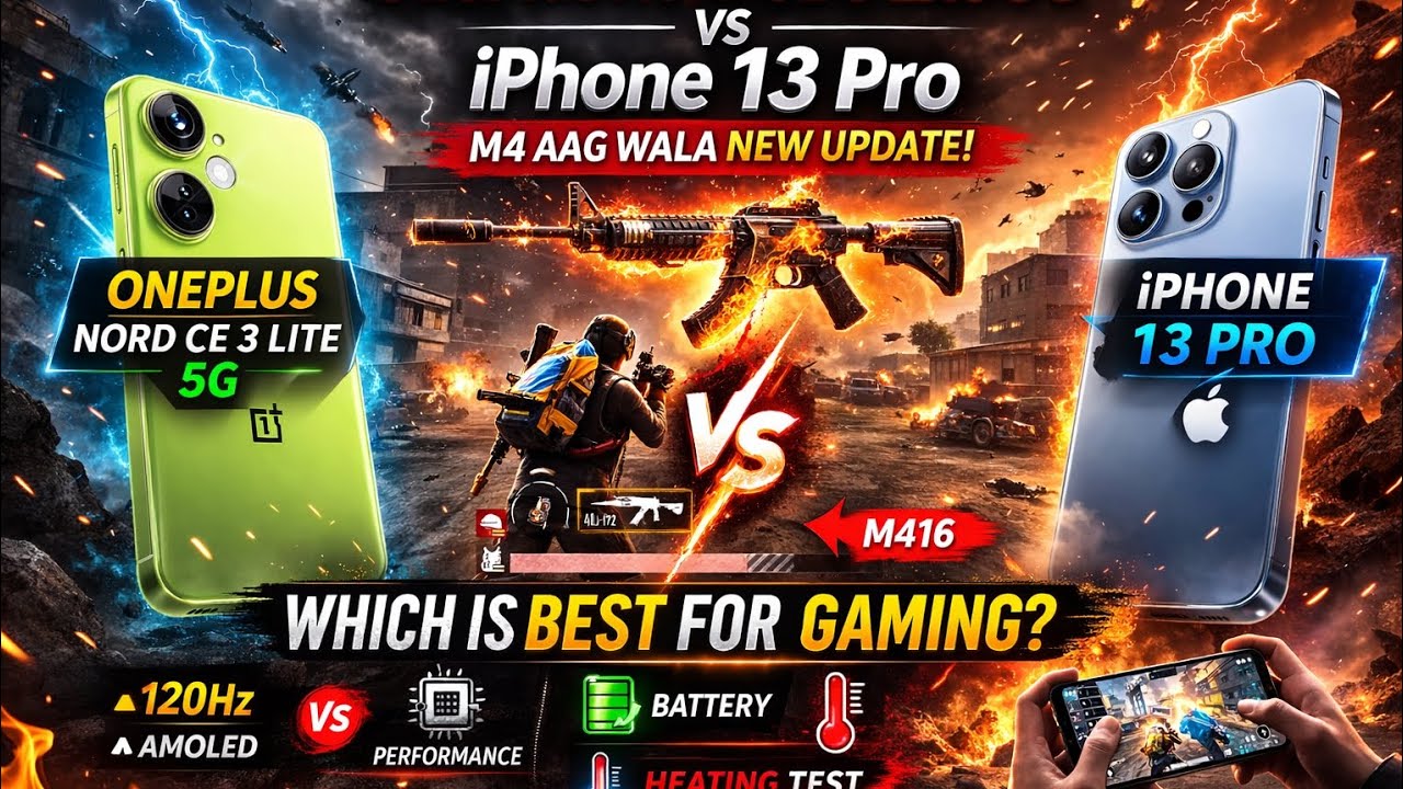 OnePlus Nord CE 3 Lite 5G vs iPhone 13 Pro 🎮 BGMI Gaming Test 👀M416 Aag Wala Update ☠️ Which Is Best